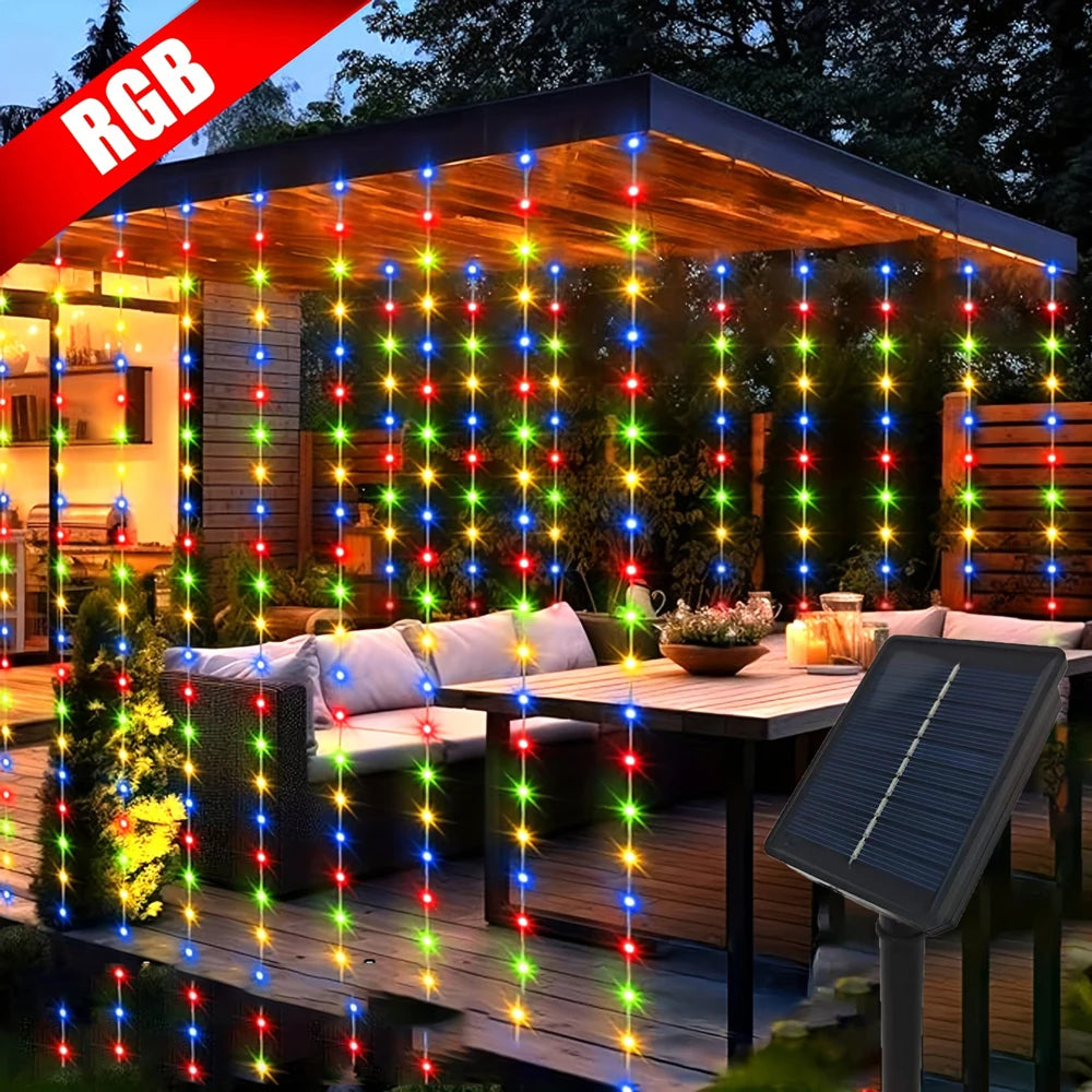 Solar Curtain Lights Outdoor Fairy Lights LED Lights Christmas Wedding Decorations String Lights Garden Decor 600/300/200/100LED