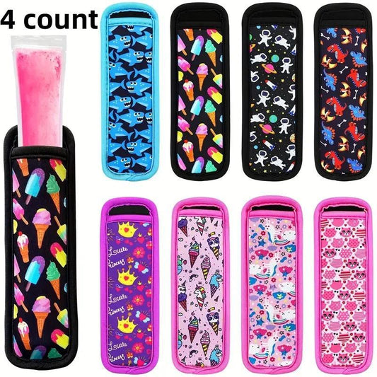 Random Color Ice Pop Sleeves, 4 Counts/Set Ice Pop Neoprene Insulator Sleeves, Freezer Popsicle Holder Sleeves, Reusable Washable Ice Popsicle Holders Kitchen Silicone Utensils Insulation