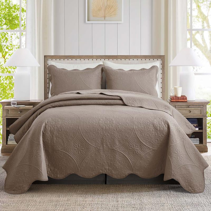 Imperial Homeware 3 Pcs Quilt Bedding Set Reversible Microfiber Coverlet with Pillow Shams for Summer - Lightweight Design Embossed Quilt Bedspread Smooth and Skin Friendly Twin Size ( Include 1 Pillow Sham ) Queen King Size