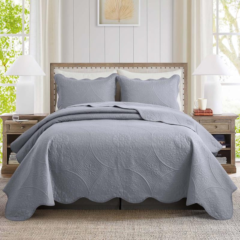 Imperial Homeware 3 Pcs Quilt Bedding Set Reversible Microfiber Coverlet with Pillow Shams for Summer - Lightweight Design Embossed Quilt Bedspread Smooth and Skin Friendly Twin Size ( Include 1 Pillow Sham ) Queen King Size