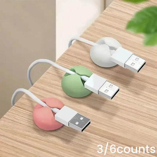 Data Cable Fixer, 3/6Counts Multipurpose Desktop Charging Cable Organizer, Multifunctional Self-Adhesive Data Cable Holder for Home Office, Summer Gift, Assorted Color Silicone Clip
